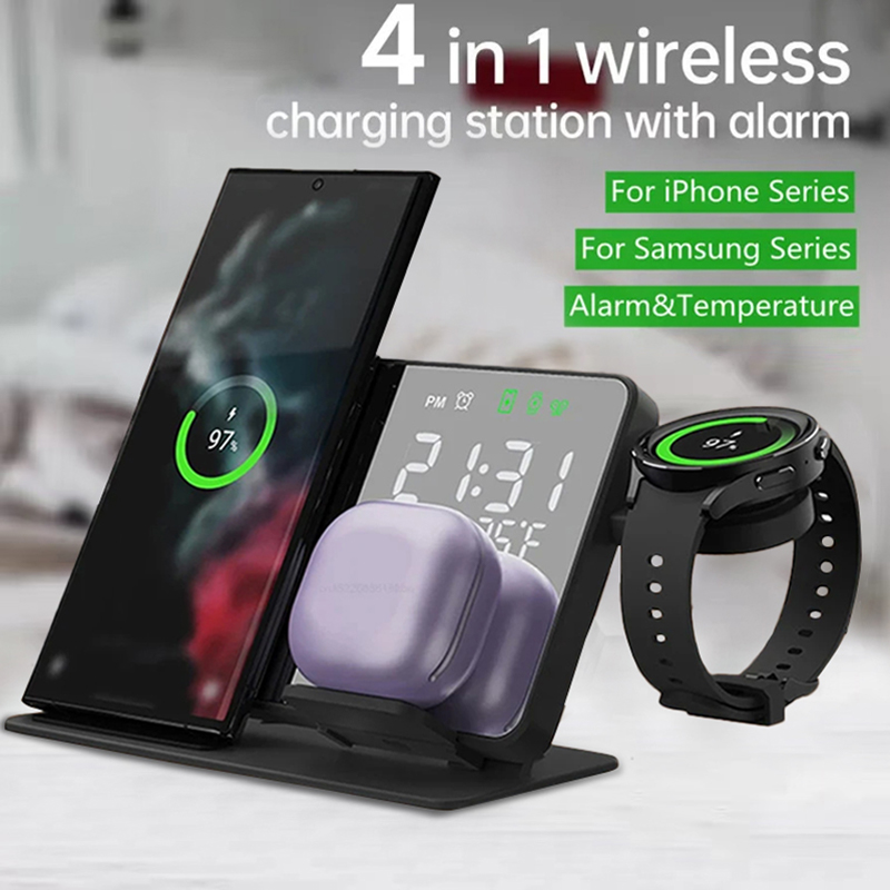 Wireless Charger Watch - Draadloze oplader Wekkerstandaard Snel 4-in-1 laadstation