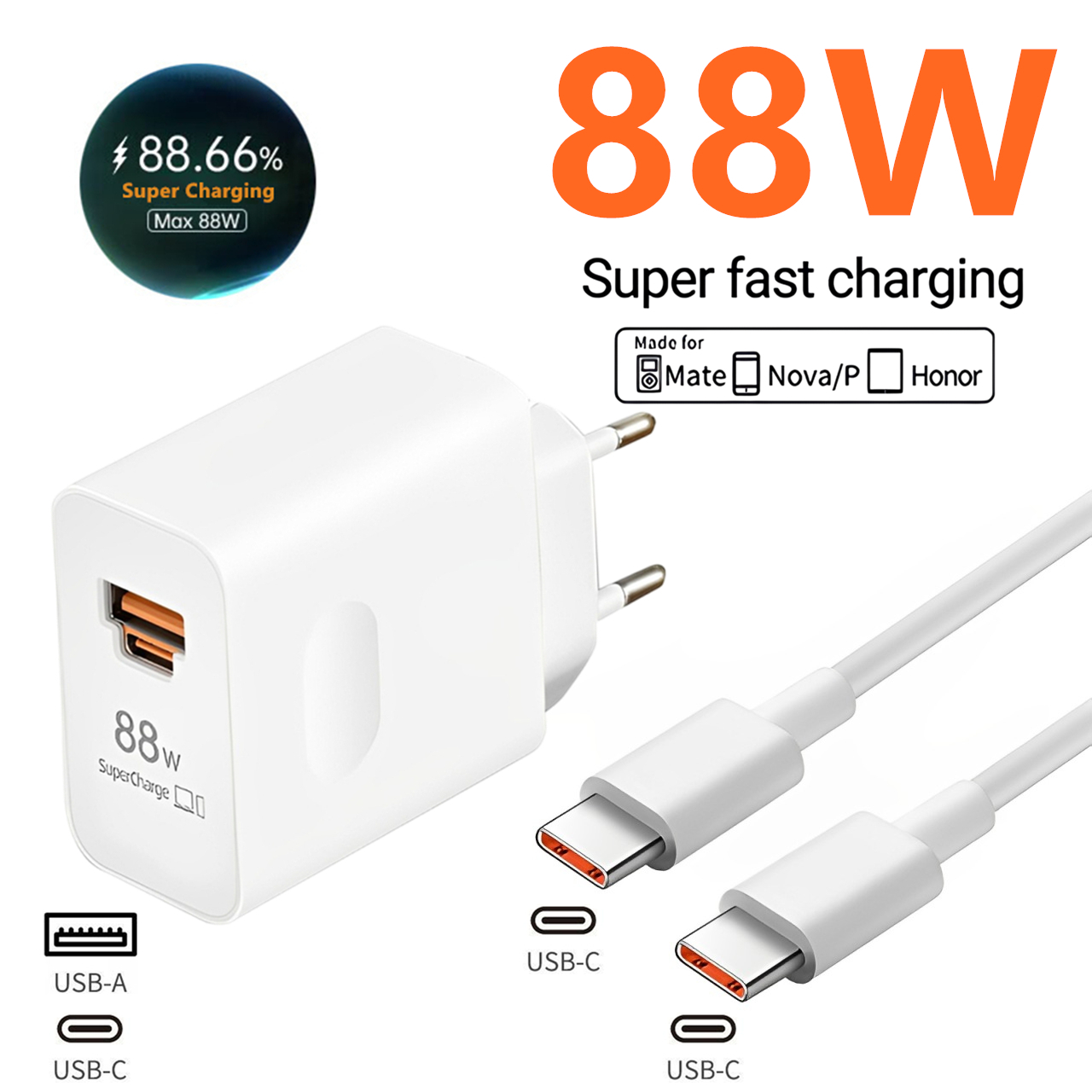 Huawei Mate 60 - 88W Max USB A+C Supersnelle oplader