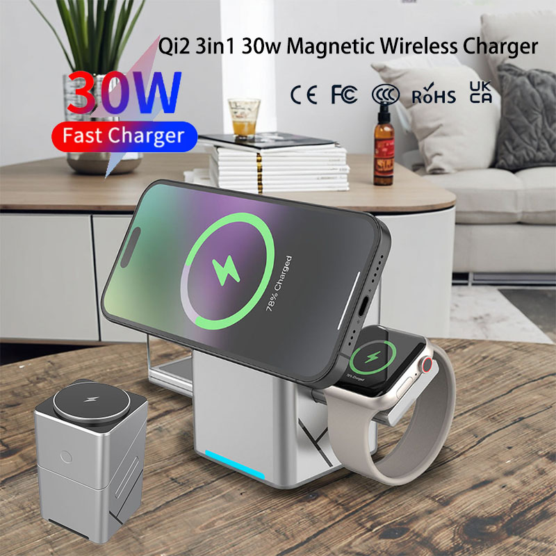 Wireless Charger Watch - 15W Touch Rotating Magnetische Multifunctionele 3-in-1