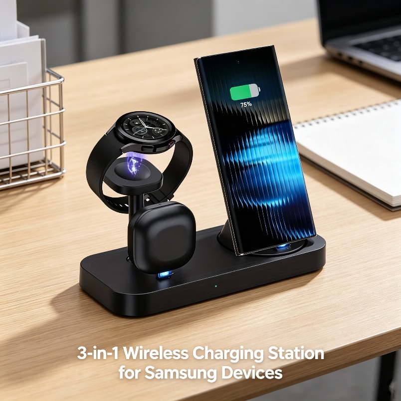Wireless Charger Watch - 3-in-1 draadloze oplader met dubbele spoel,