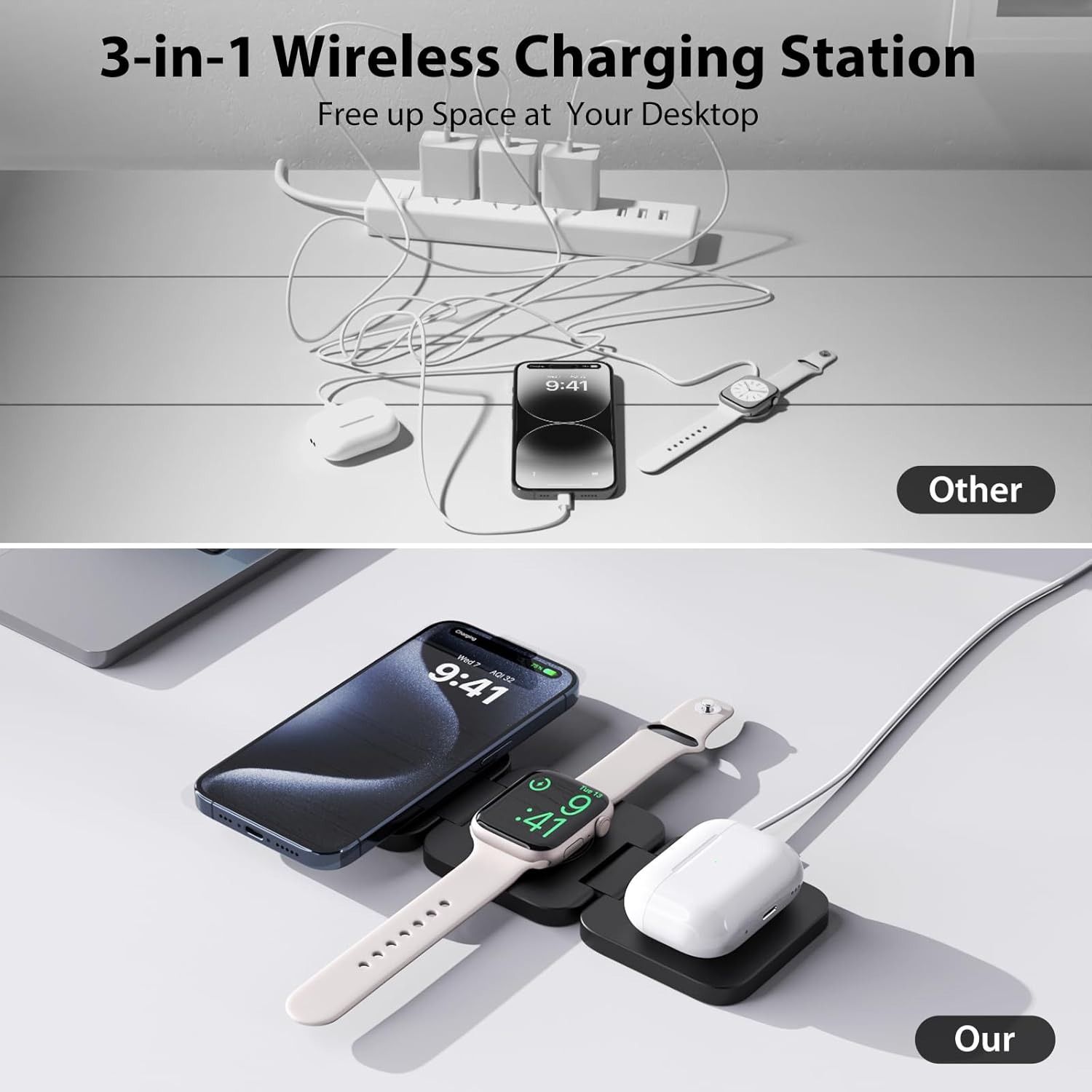Opvouwbare 3-in-1 snelle draad - Wireless Charger Watch recensie en prijs